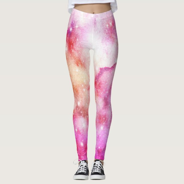 Rosa Och Röd Galaxmönster Leggings (Framsida)