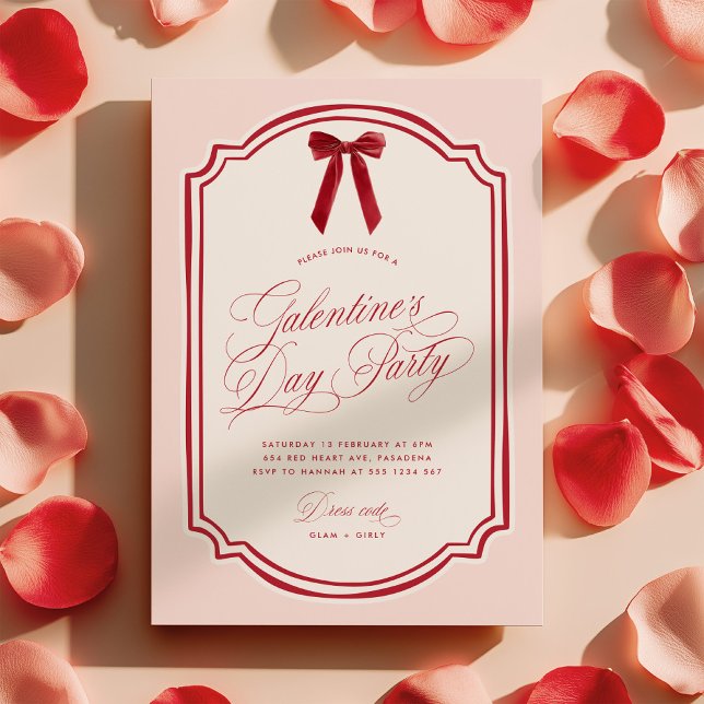 Rosa och röd Galentine's Day-festinvitation Inbjudningar (Skapare uppladdad)