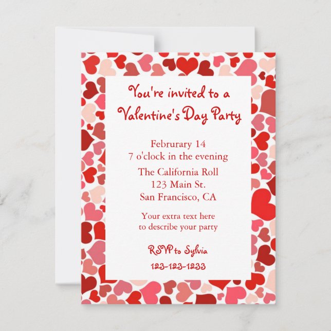 Rosa och röd hjärtavalentin inbjudan för dag (Framsida)