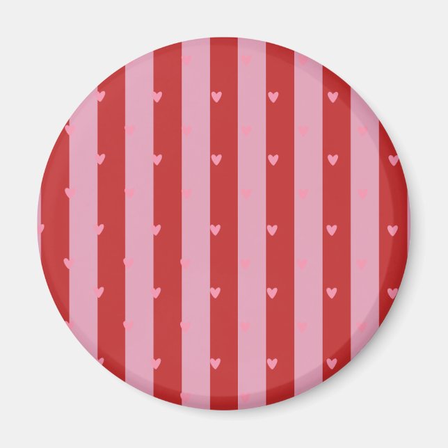Rosa och röd, hjärtryggad magnet (Framsidan)