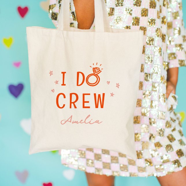 Rosa och röd jag gör crew skiss möhipparty tygkasse (I Do Crew pink and red bachelorette party icons custom name market tote bag.)