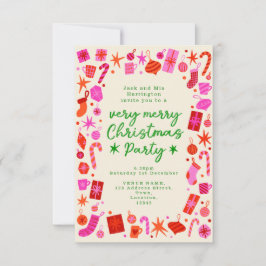 Rosa och Röd julafton Party inbjudan