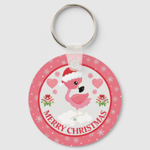 Rosa och röd julflamingo vinter nyckelring