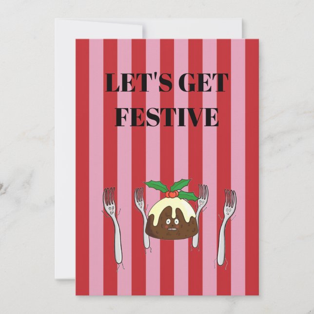 Rosa och röd julpudding inbjudningar (Framsida)