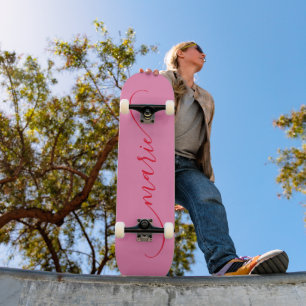 Rosa och röd klassisk böjd svansad namnteckning mini skateboard bräda 18,5 cm