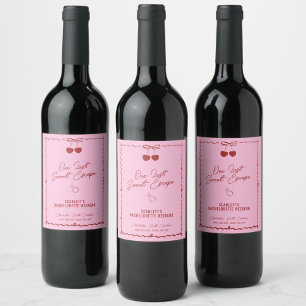 Rosa och röd körsbärsmöhippa vinflaska etikett