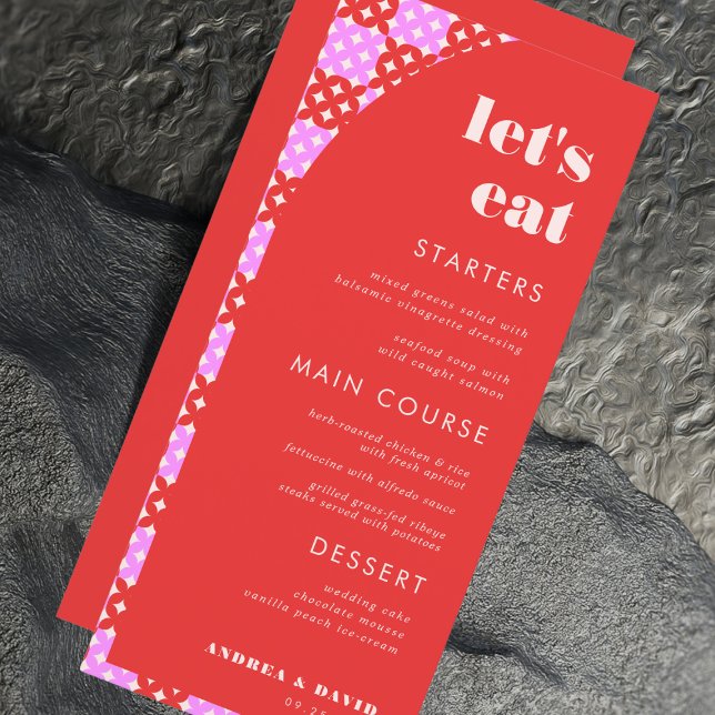 Rosa och röd Låt oss Eat Bröllop i mitten av århun Meny (Skapare uppladdad)