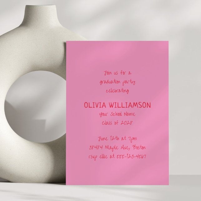 Rosa och röd lekfull handskriven studentfest inbjudningar (Skapare uppladdad)