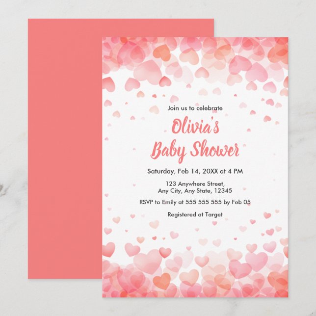 Rosa och röd lite sötnos baby shower  inbjudningar (Fram/baksida)