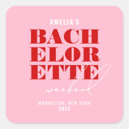 Rosa och röd möhippa-helg fyrkantigt klistermärke