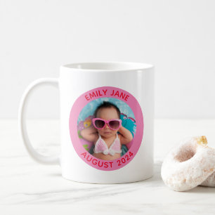 Rosa och röd personlig rund familjefoto kaffemugg