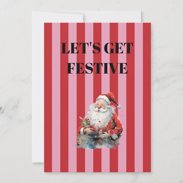 Rosa och röd rand, tomte inbjudningar (Framsida)