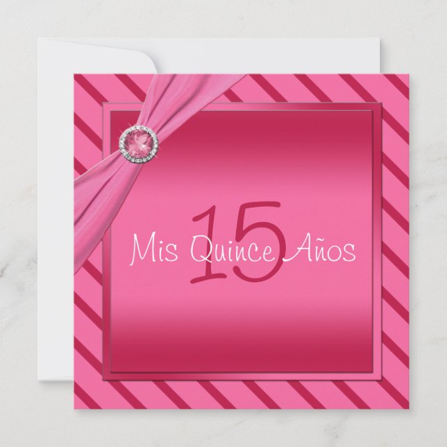 Rosa och röd randQuinceañera inbjudan (Framsida)