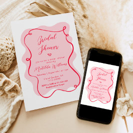 Rosa och röd reflektor vågigt ram möhippa inbjudningar