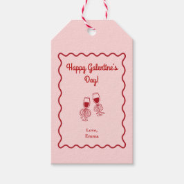 Rosa och röd retro Galentines dag Presentetikett
