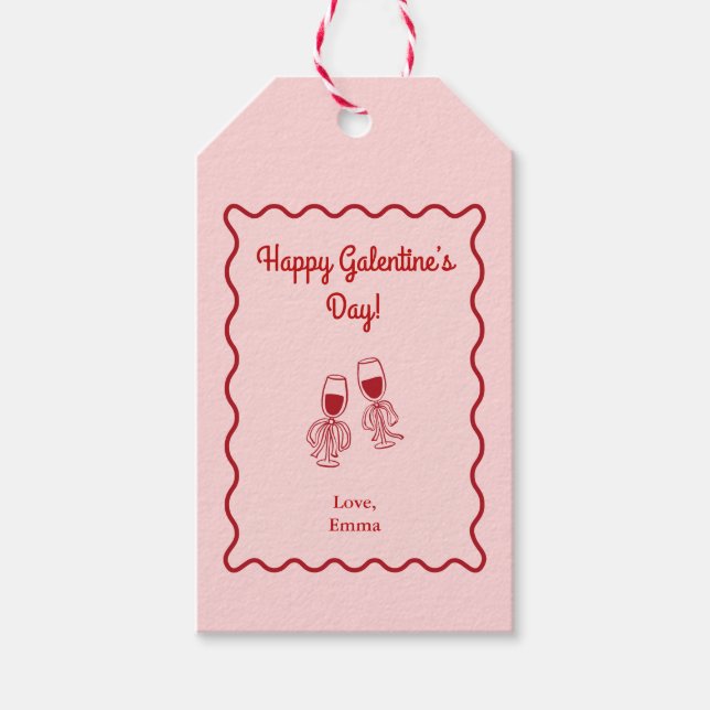 Rosa och röd retro Galentines dag Presentetikett (Framsidan)