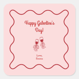 Rosa och röd retro Galentines Day Fyrkantigt Klistermärke
