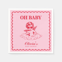 Rosa och röd retro kerubins baby shower