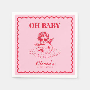 Rosa och röd retro kerubins baby shower pappersservett