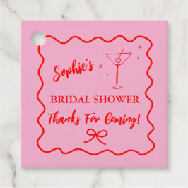 Rosa och röd retro vågig bröllopsdusch Martini Gåvor Etiketter