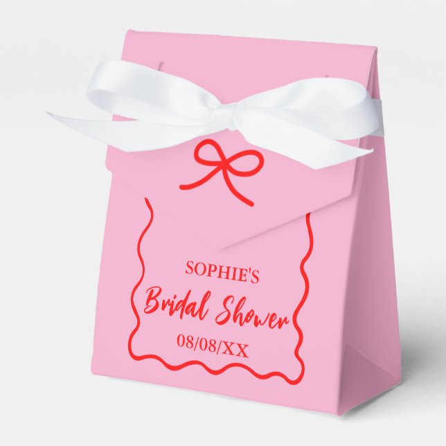 Rosa och röd retro vågig kant bröllopsdusch presentaskar (Framsidan Sidan)