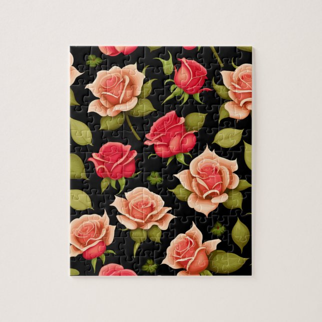 Rosa och Röd ros Blommigt Pussel (Vertikal)