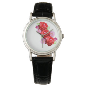 Rosa och Röd ros Bouquet, läder av Dam Armbandsur