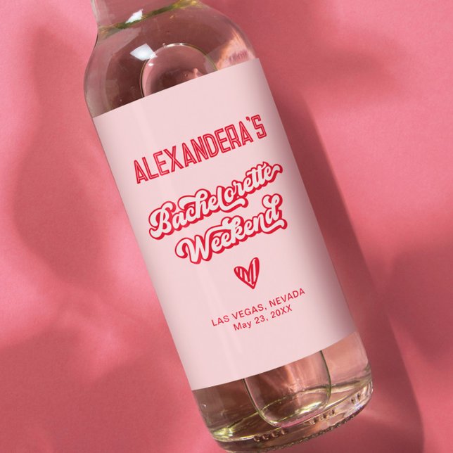 Rosa och Röd Sällskapsresa Helgfest för Ogifta Kvi Vinflaska Etikett (Skapare uppladdad)