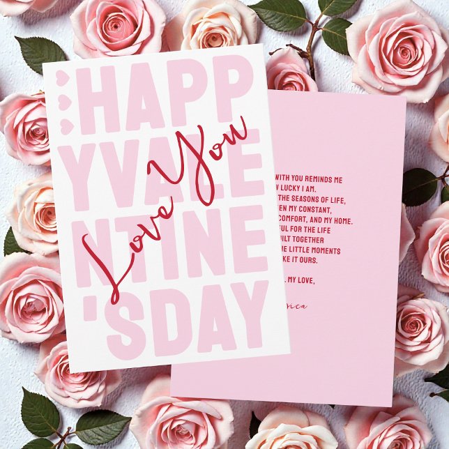 Rosa och röd typografi Gott Alla hjärtans dag Julkort (Pink and Red Typography Happy Valentine's Day Holiday Card)