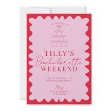 Rosa och Röd Vågigt Hen Helg-partiinbjudan