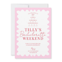 Rosa och Röd Vågigt Hen Helg-partiinbjudan