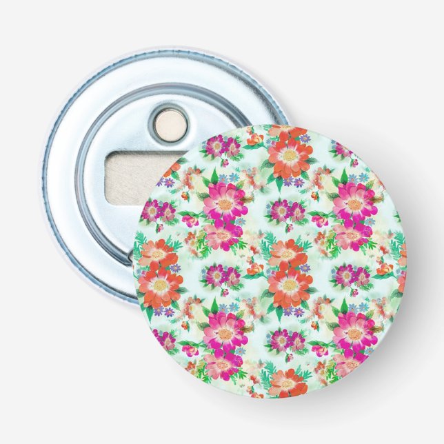 Rosa och röd vintage blommig mönster flasköppnare (Framsidan)