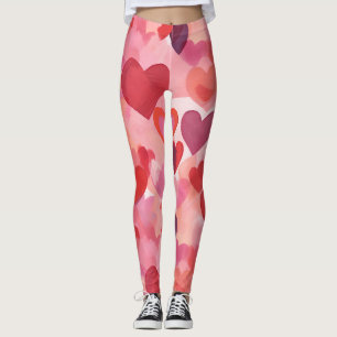 Rosa och röda akvarellhjärtan Romantisk Coquette Leggings