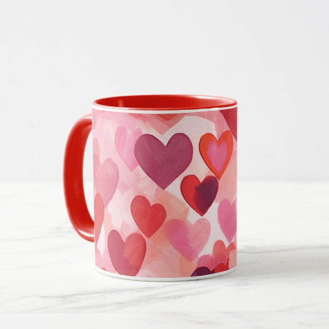 Rosa och röda akvarellhjärtan Romantisk Coquette Mugg (Framsida vänster)