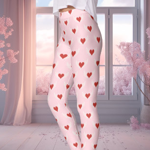 Rosa och röda Alla hjärtans dag bevingat hjärtmöns Leggings