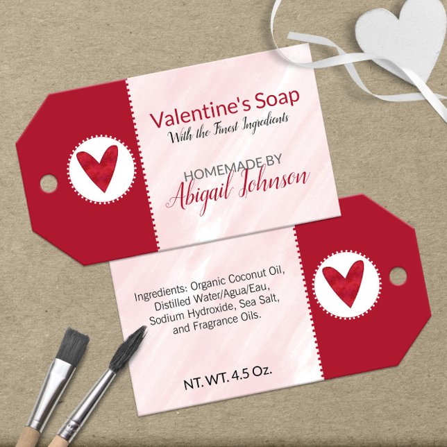 💖 Rosa och röda Alla hjärtans dag tvål  Presentetikett (💖 Pink and Red Valentine's Day Soap Gift Tags
)