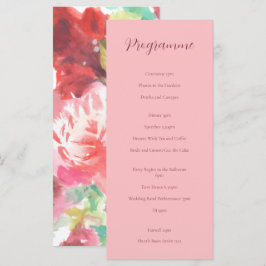 Rosa och röda blommiga vigselprogram på baksidan program