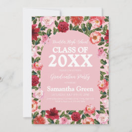 Rosa och Röda Blommigten Studenten Inbjudningar