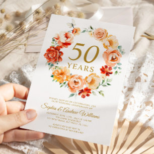  Rosa och Röda blommor 50-årsdagen Inbjudningar