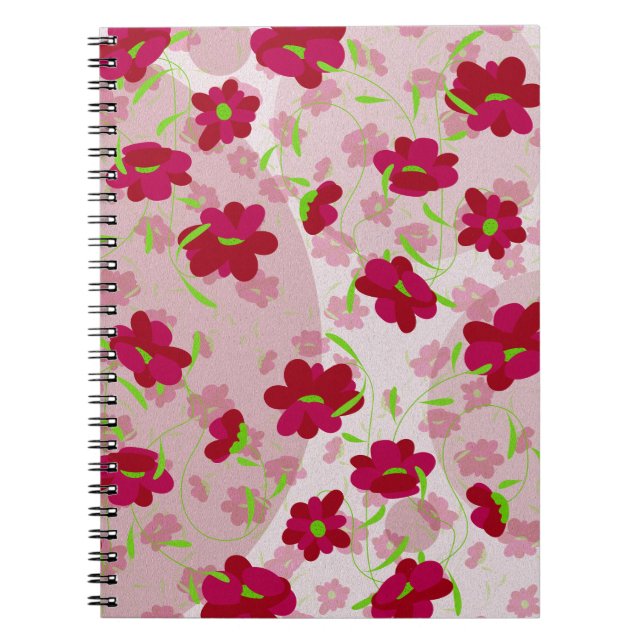 Rosa och röda blommor - Blommig Anteckningsbok (Framsidan)
