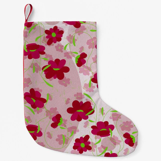 Rosa och röda blommor - Blommig Liten Julstrumpa (Framsidan)