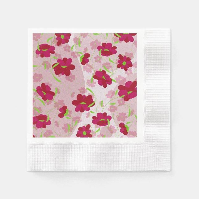 Rosa och röda blommor - Blommig Pappersservett (Framsidan)