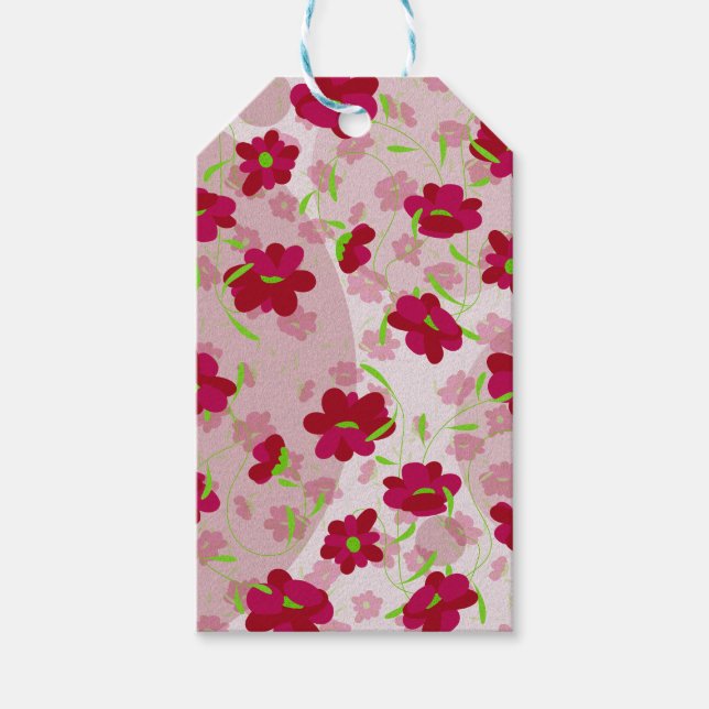 Rosa och röda blommor - Blommig Presentetikett (Framsidan)
