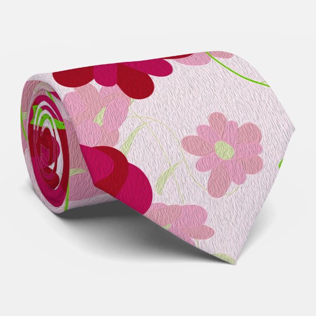 Rosa och röda blommor - Blommig Slips (Rullad)