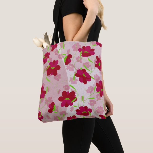 Rosa och röda blommor - Blommig Tygkasse (Närbild)