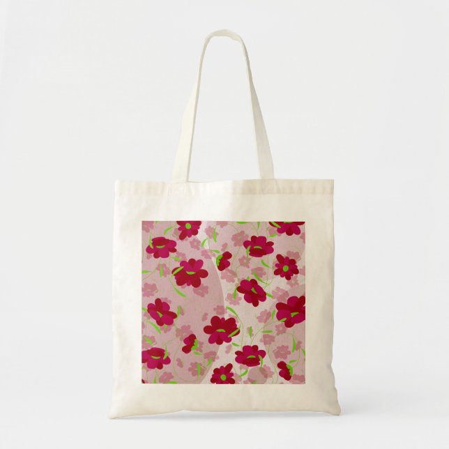 Rosa och röda blommor - Blommig Tygkasse (Framsidan)