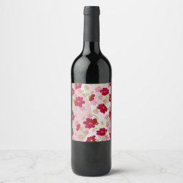 Rosa och röda blommor - Blommig Vinflaska Etikett