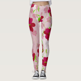 Rosa och Röda blommor - Blommigt Leggings