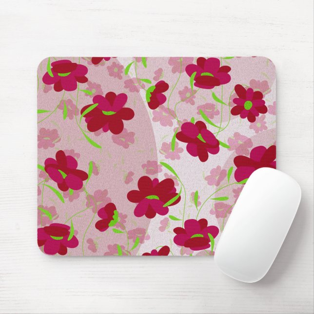 Rosa och Röda blommor - Blommigt Musmatta (Med mus)