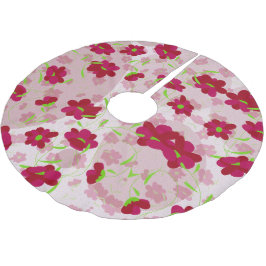 Rosa och röda blommor - blomsterträdsmössa julgransmatta borstad polyester